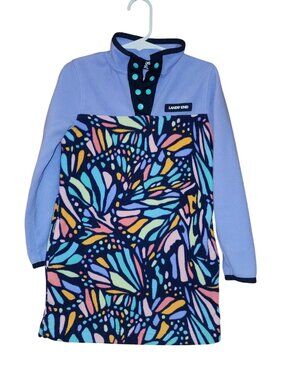Lands End Girls XS Fleece Pullover Dress Butterfly Print Light Blue & Multicolor